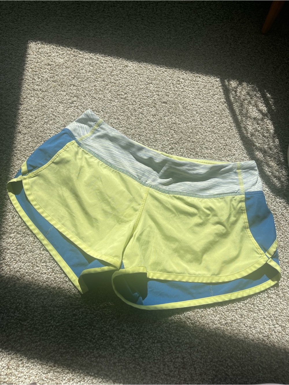 Lululemon Women's Neon Lime and Blue Athletic Running Shorts